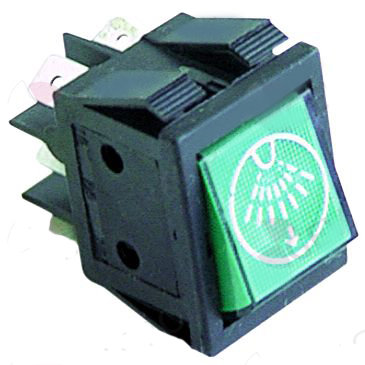 Taster Wippentaster 30x22mm grün 2-polig 2CO 250V 16A
beleuchtet Nachspülung