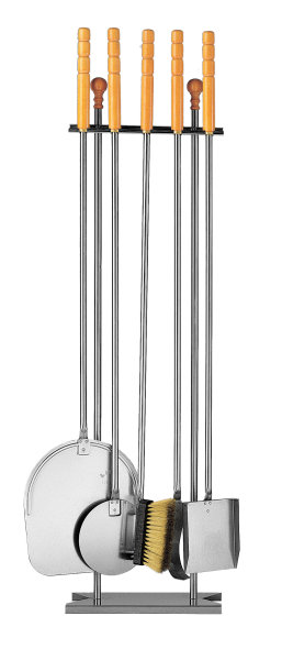 5-Geraete-Set für Kamin-Ofen-Grill, rostfreier Stahl, H.120 cm.